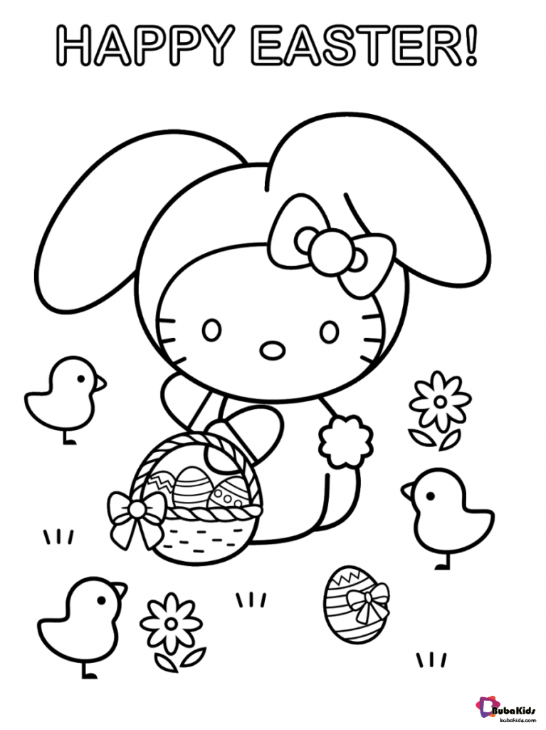 Hello Kitty happy easter coloring pages