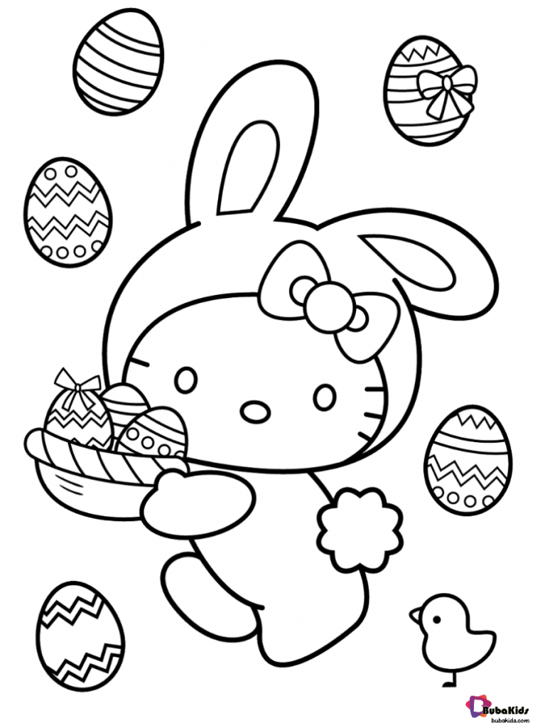 Hello kitty with easter eggs happy easter coloring