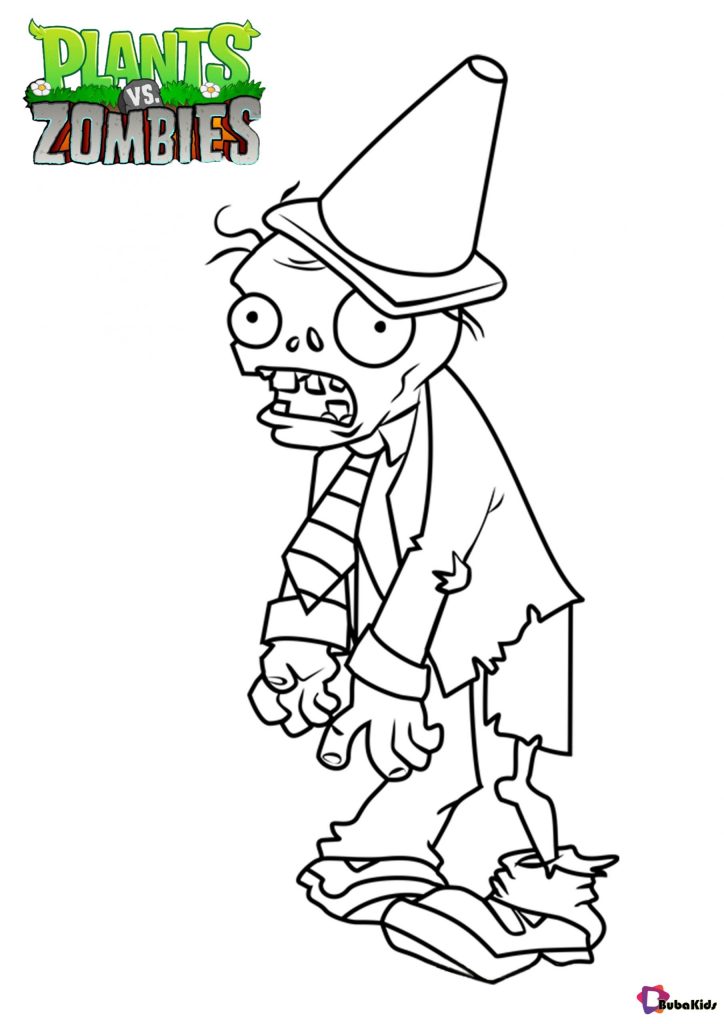 Plants vs zombies Conehead Zombie coloring page scaled