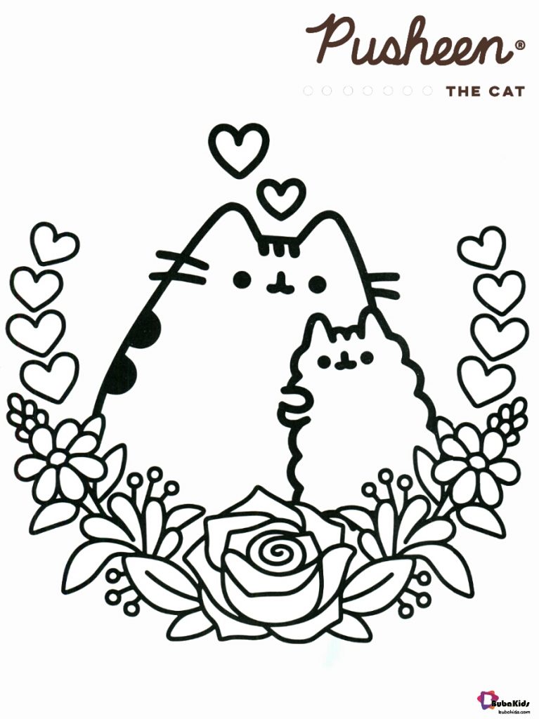 Pusheen the cat and friend with flowers coloring