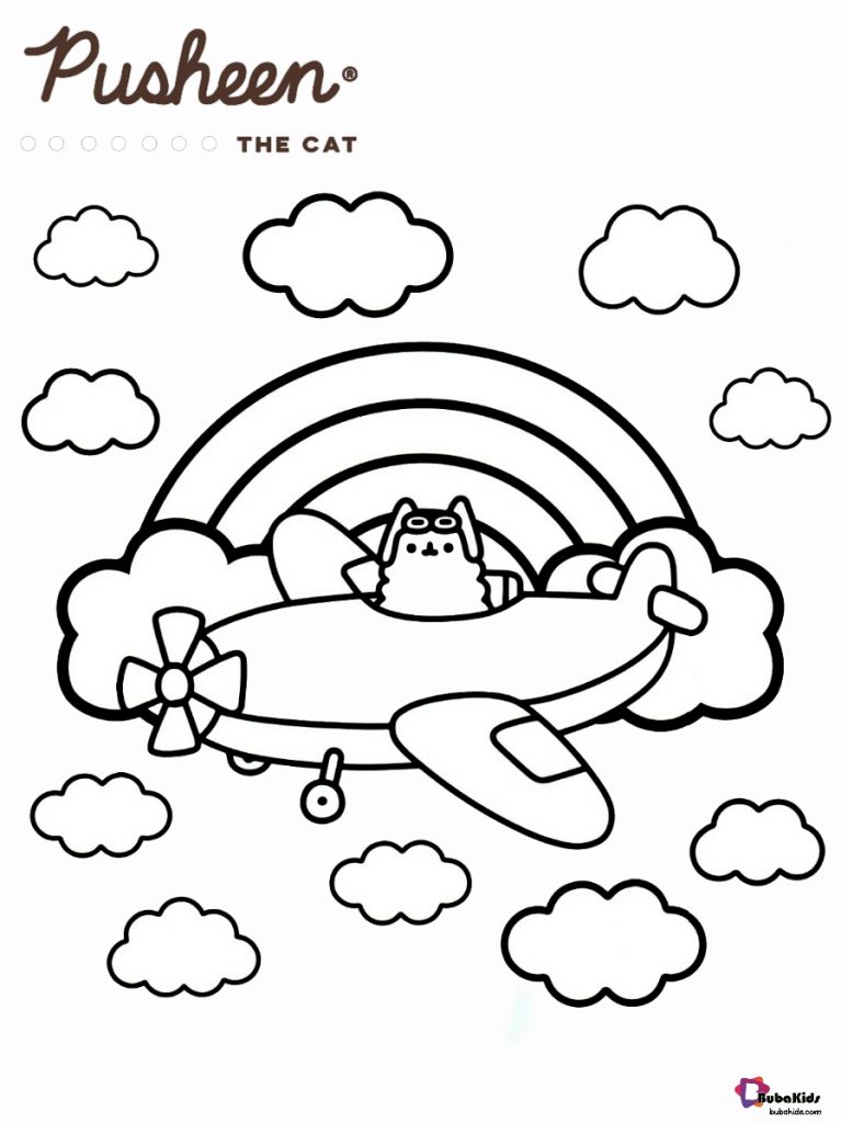 Pusheen the cat pilot fly airplane coloring pages