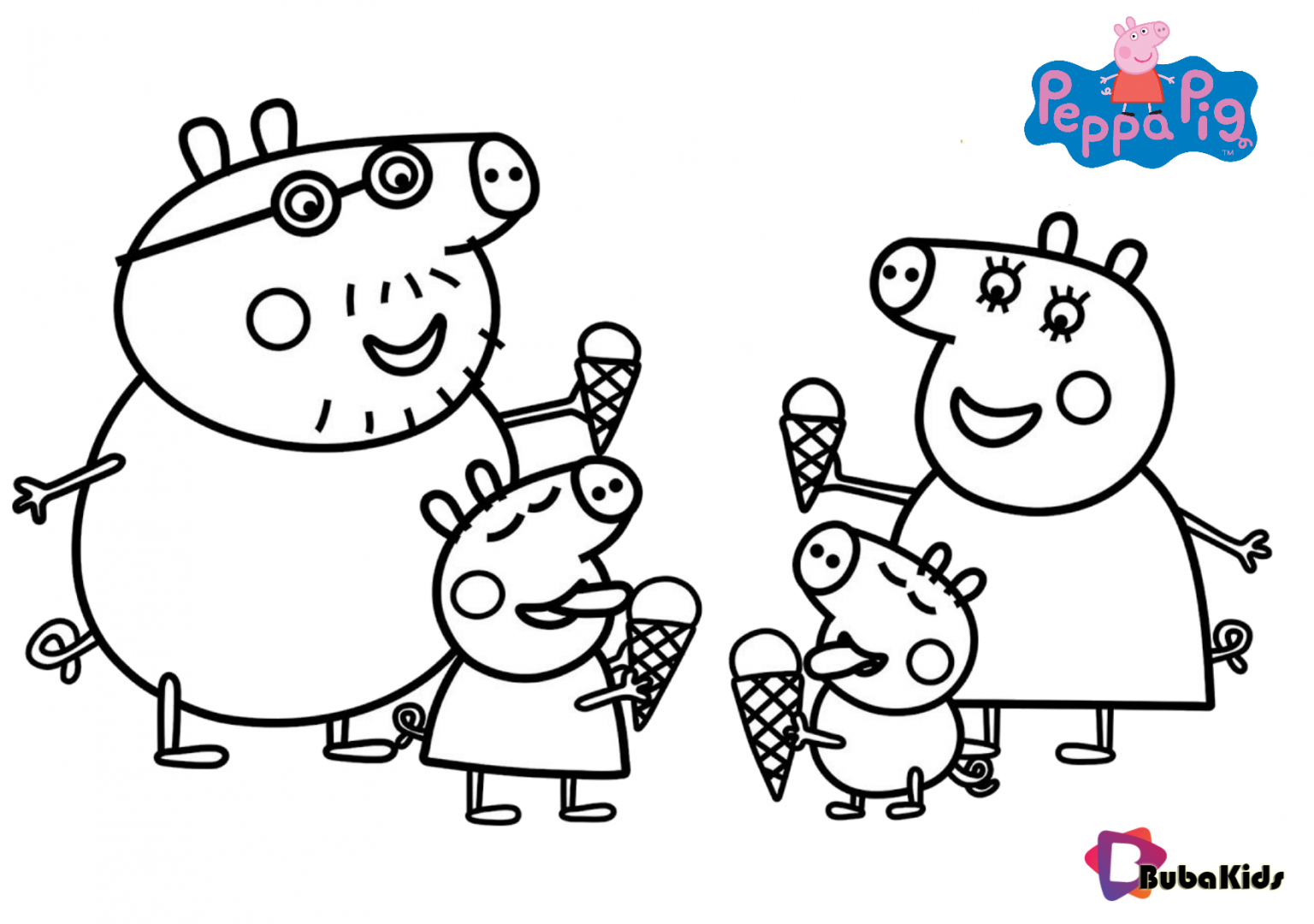 peppa-pig-family-and-ice-cream-coloring-pages - BubaKids.com