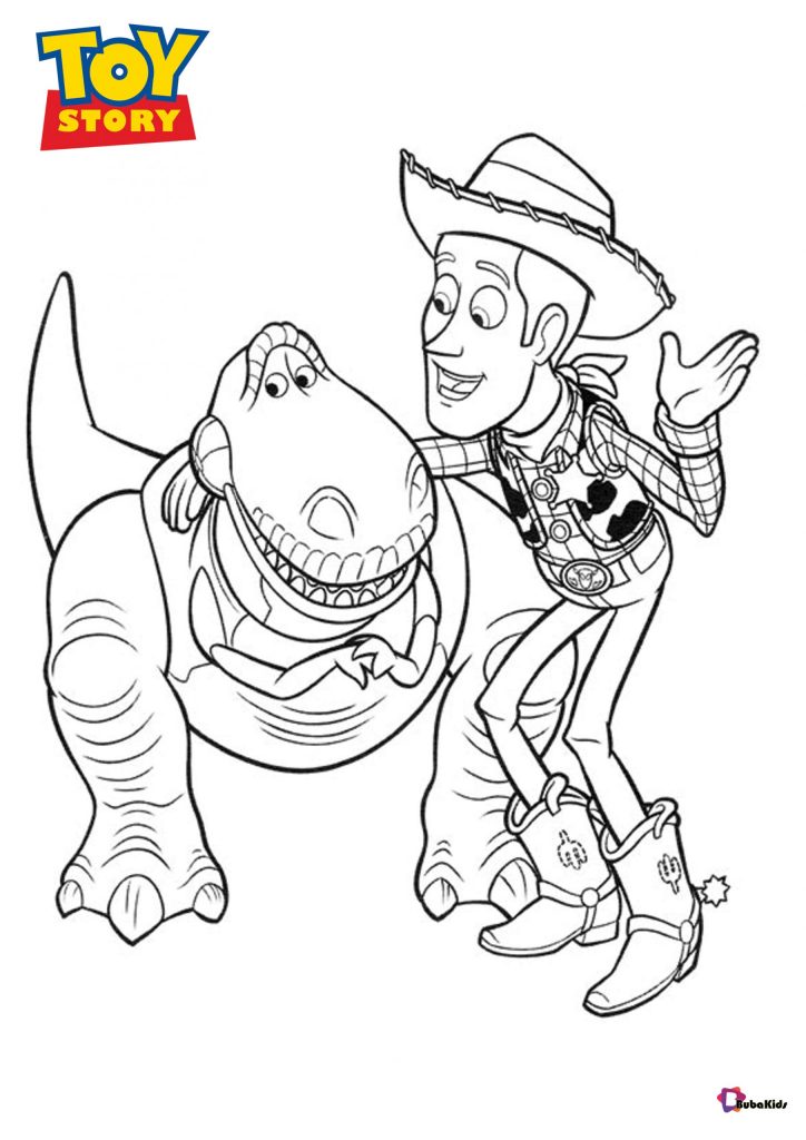 sheriff woody and rex toy story characters coloring pages scaled