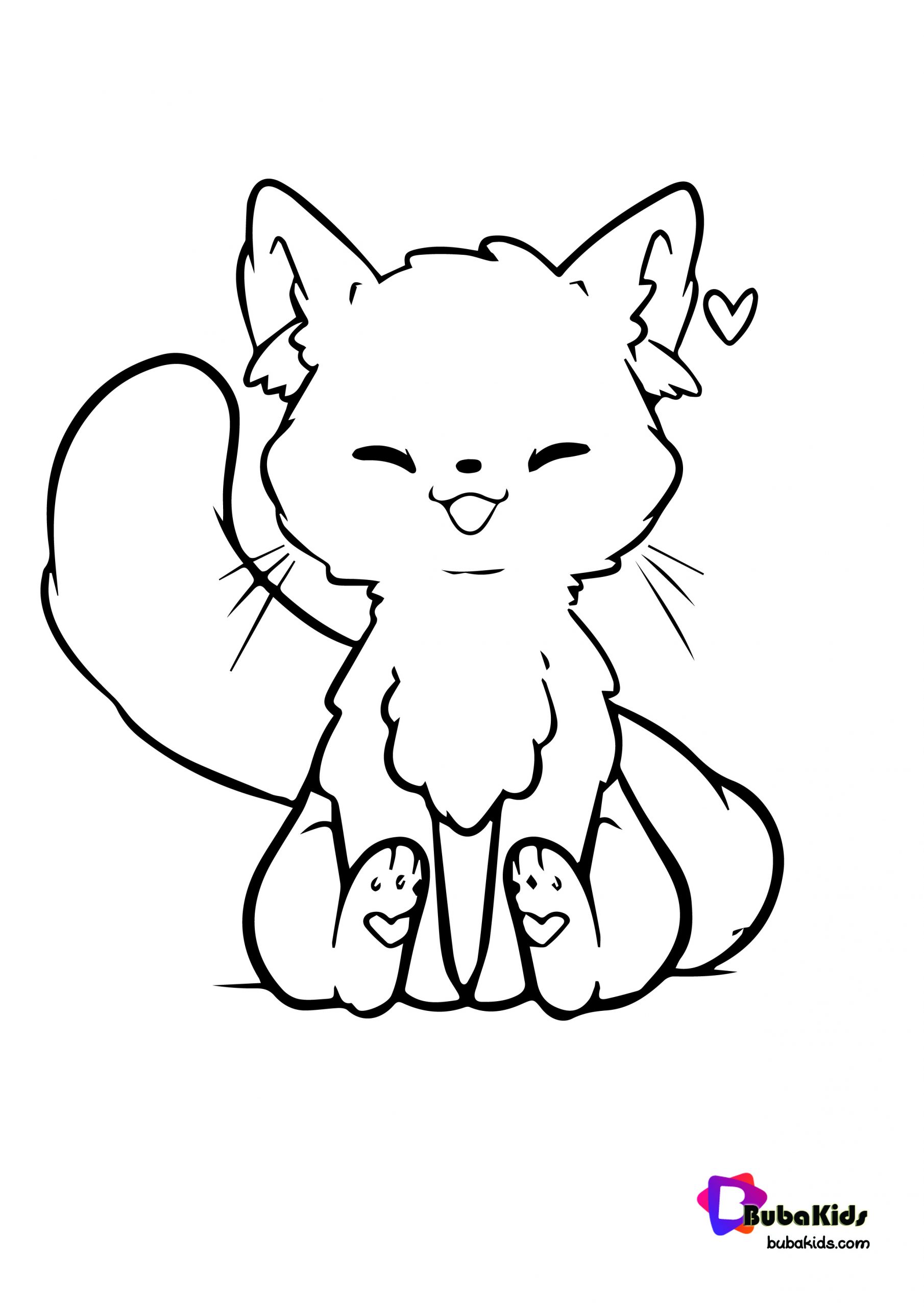 Kawaii Cat Coloring Page Bubakids - BubaKids.com