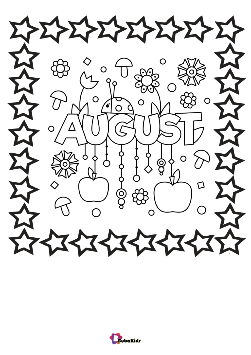 Printable August month name summer coloring page