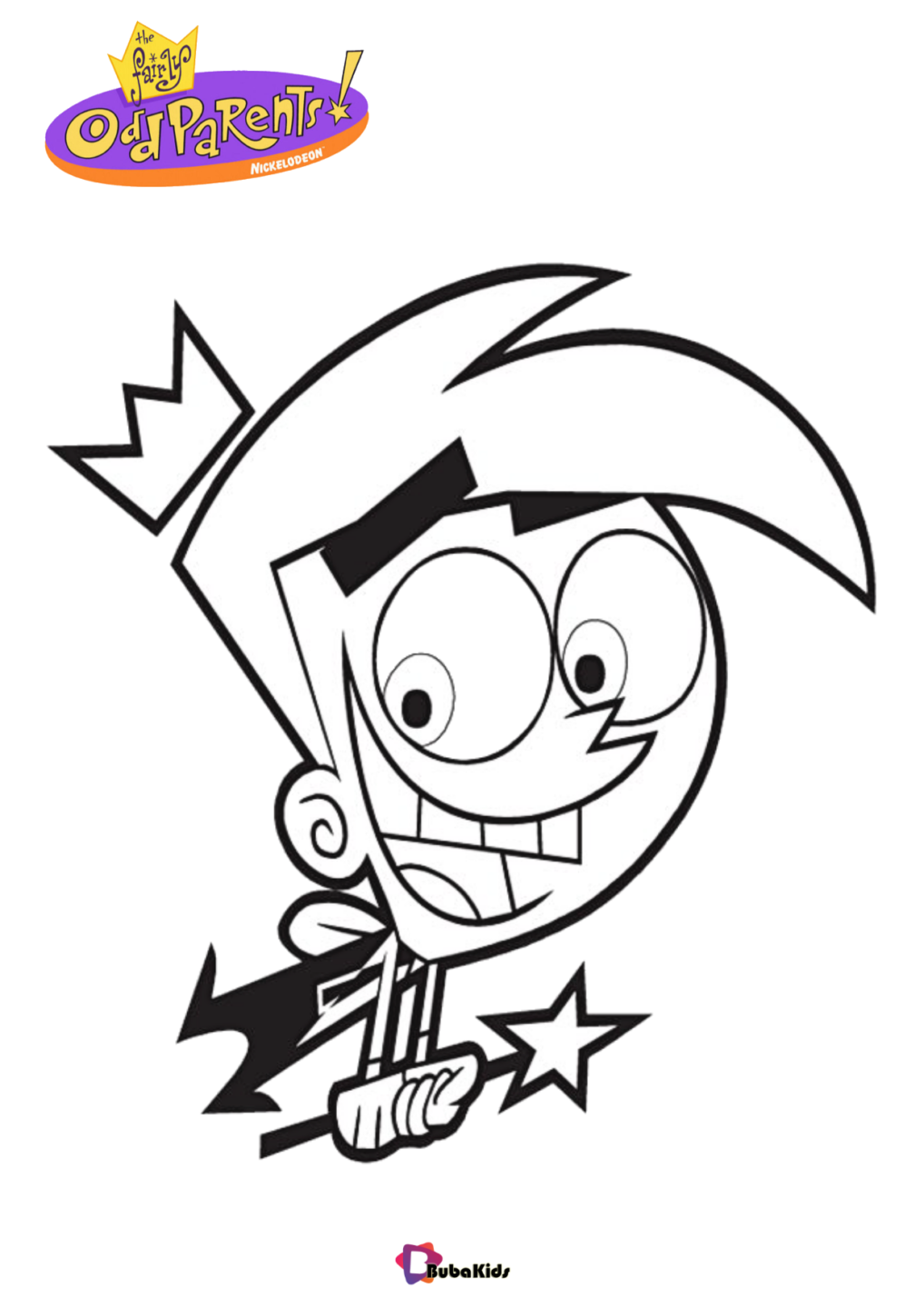 Timmy Turner character from Fairly Oddparents Nickelodeon tv series coloring page