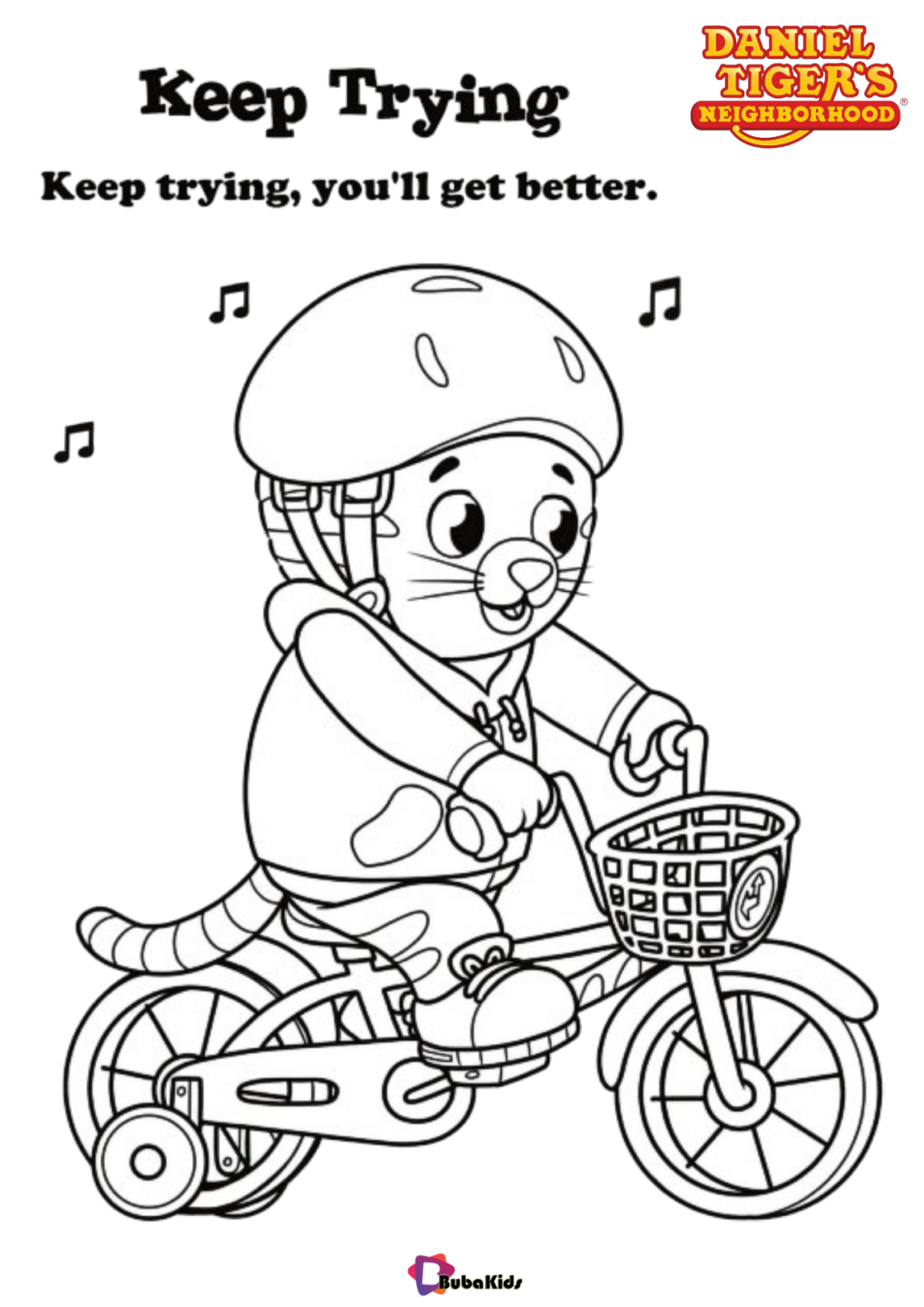 daniel learns to ride a bike keep trying coloring pages