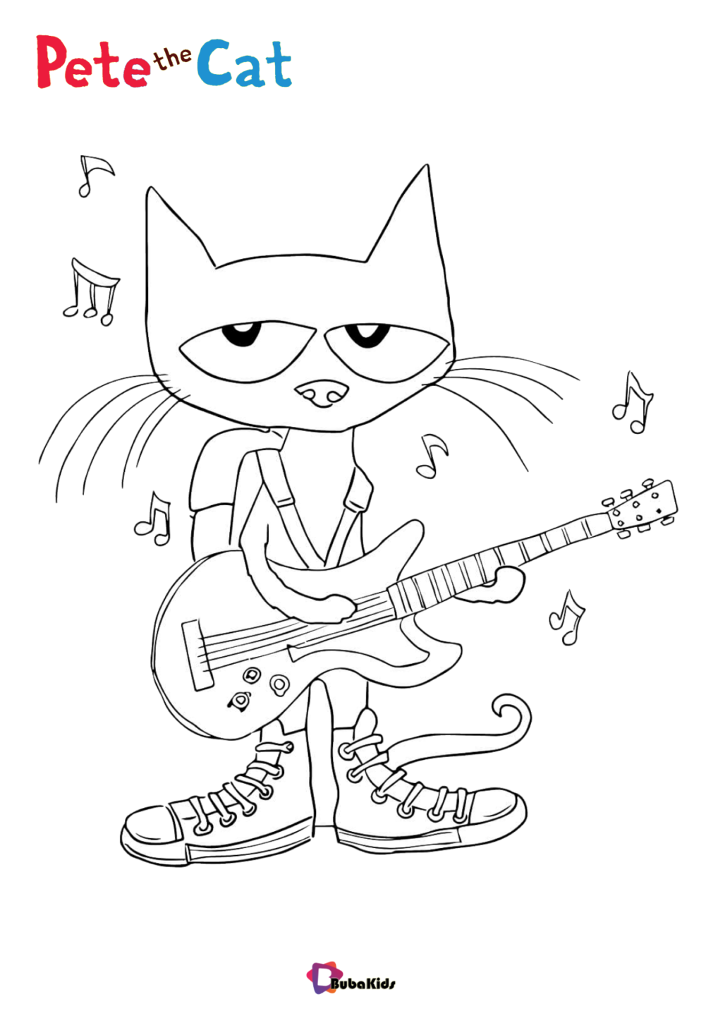 pete the cat playing guitar coloring page cartoon cat