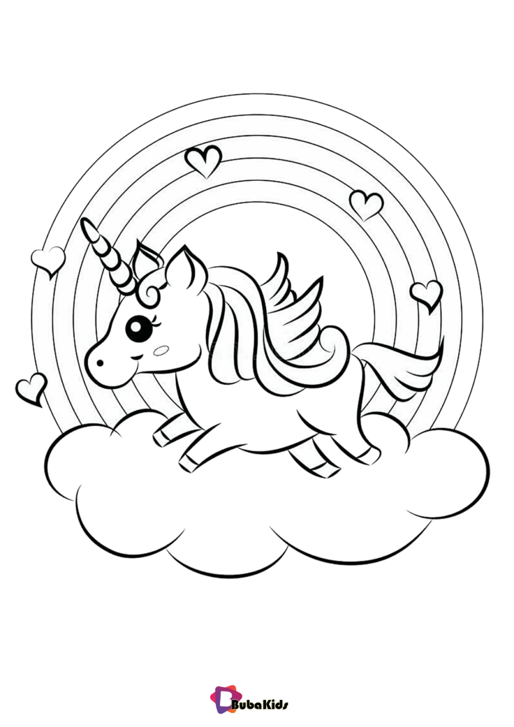 rainbow and unicorn with cloud coloring pages