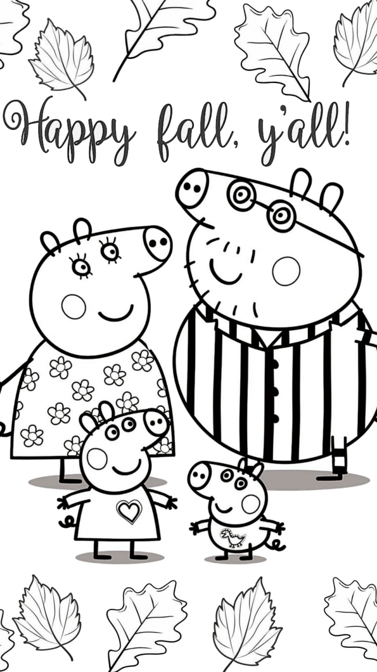 peppa pig family happy fall coloring pages