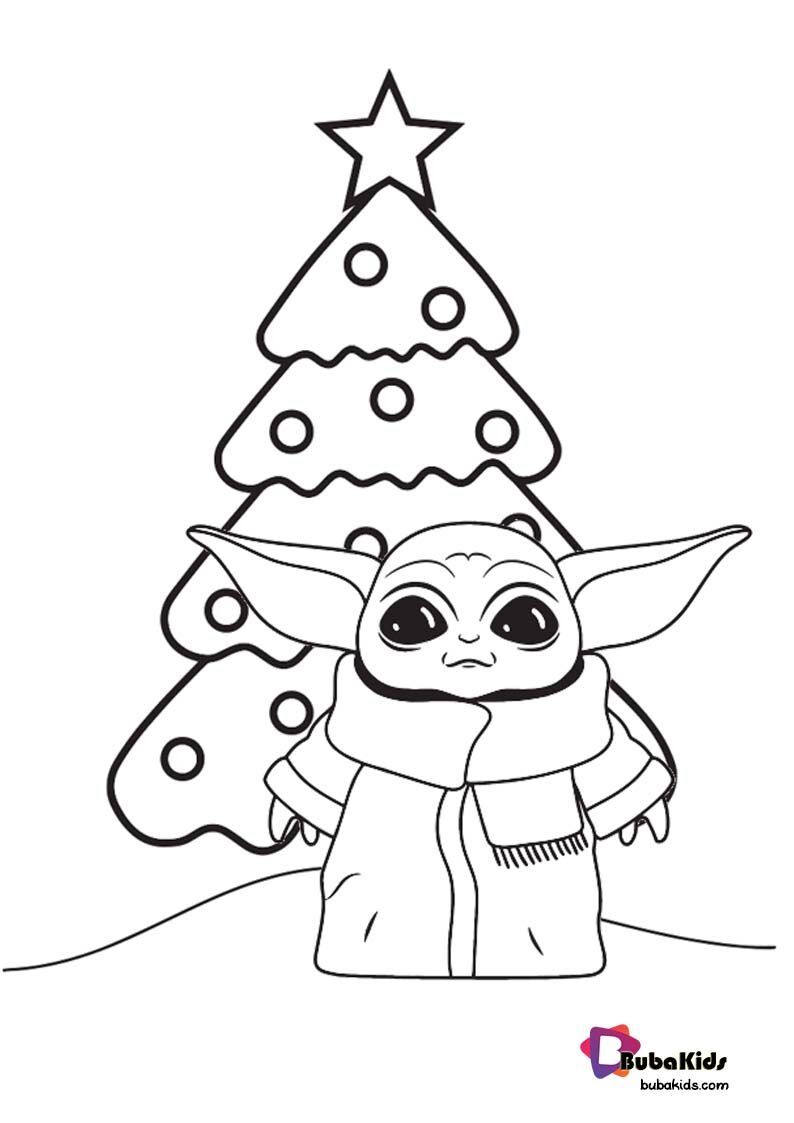 Baby Yoda Special Christmas Edition Coloring Page BubaKids com