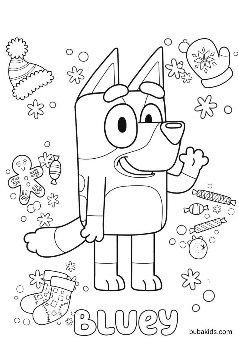 Bluey winter coloring page BubaKids com