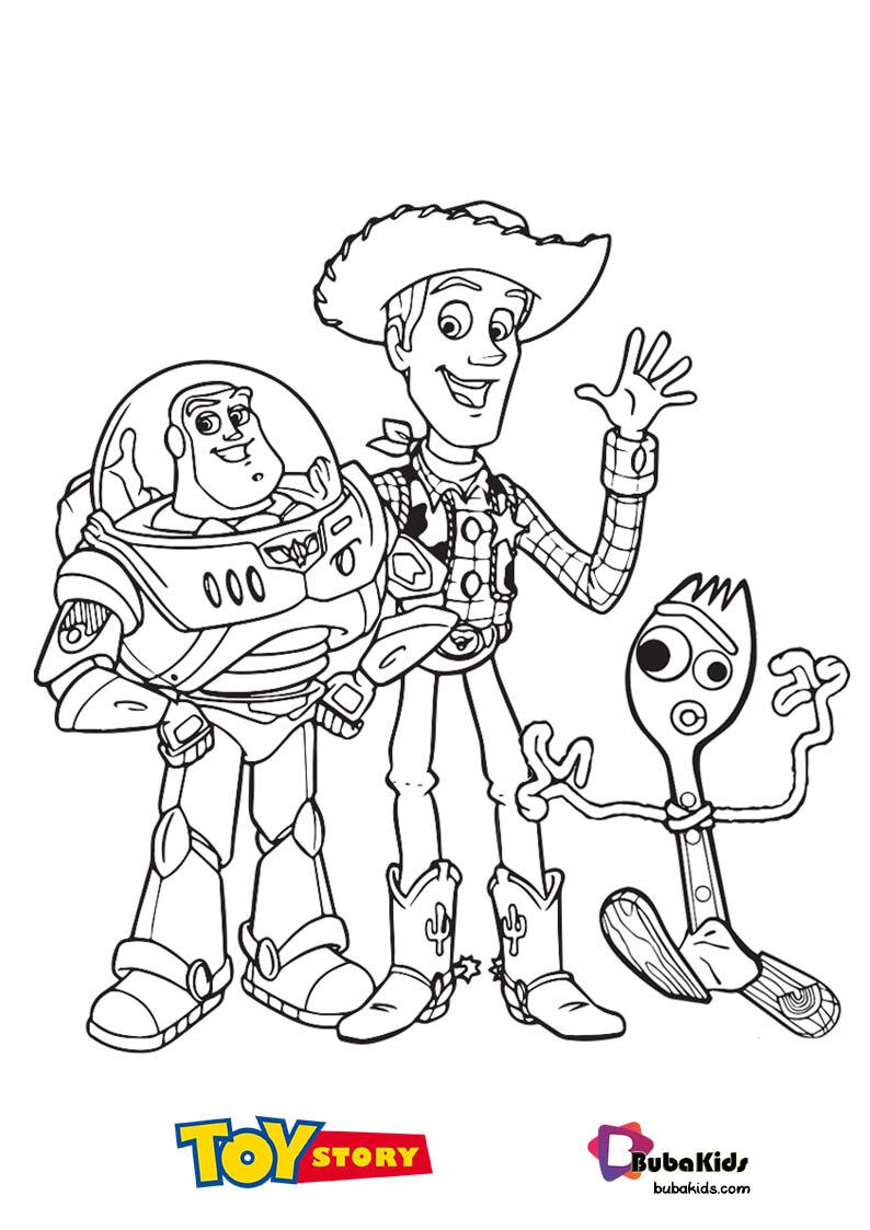 Buzz Lightyear Woody and Forky Coloring Page BubaKids com