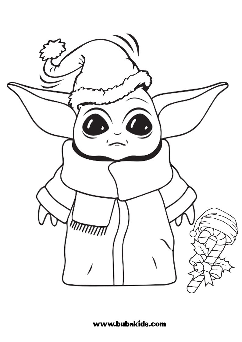 Christmas Candy Baby Yoda Coloring Page BubaKids com