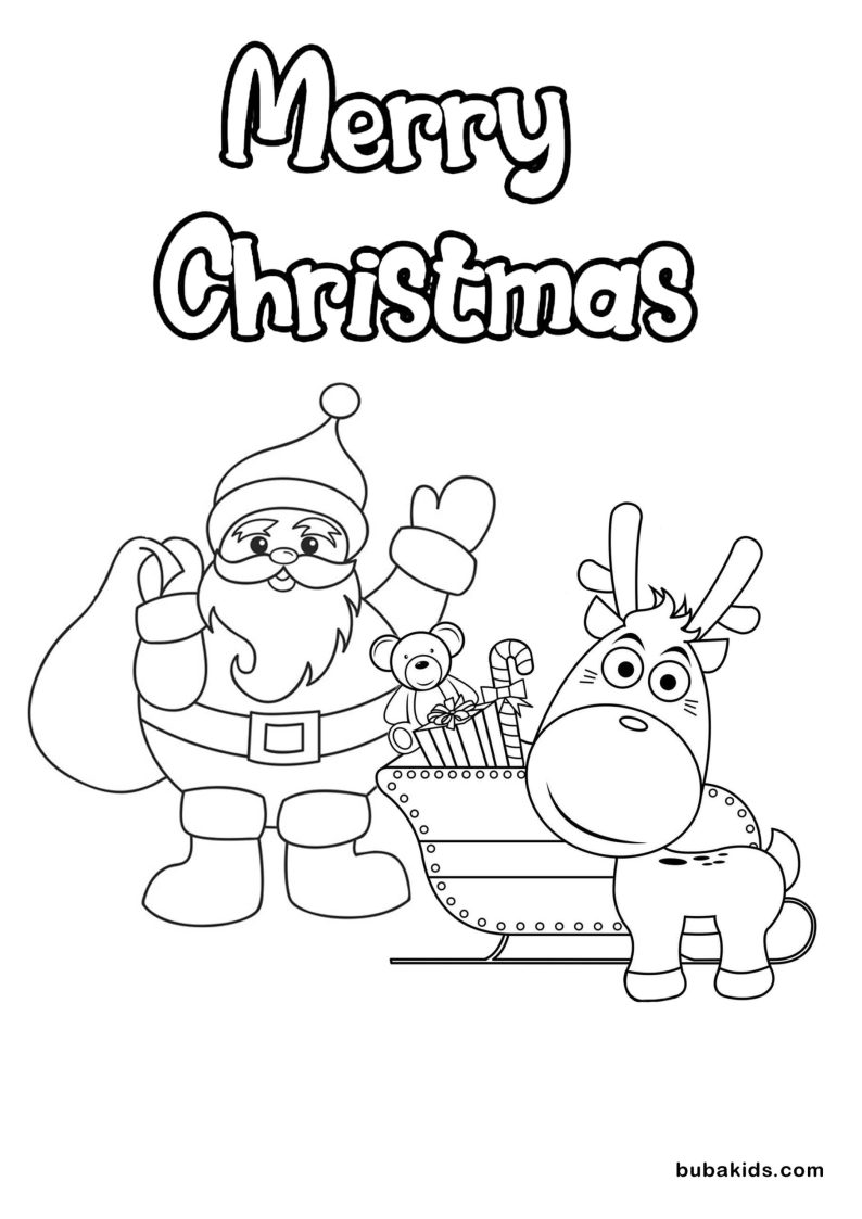 Christmas santa and reindeer coloring page BubaKids com