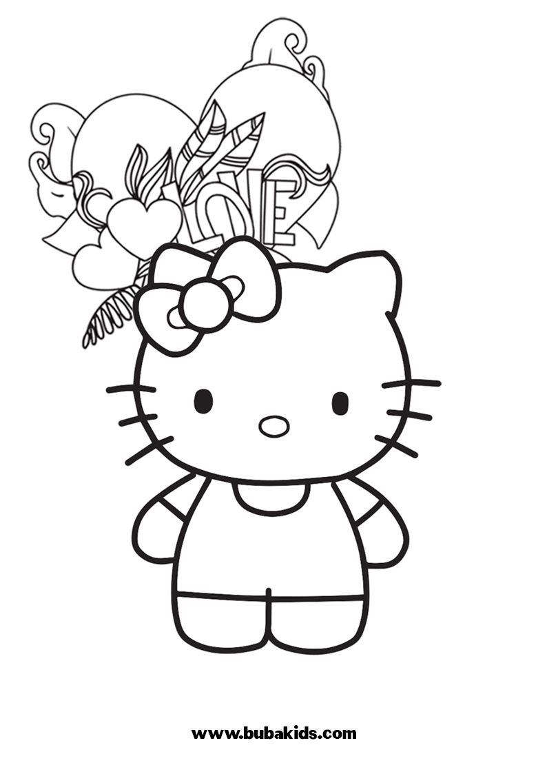 Cute Kawaii Hello Kitty Love Coloring Page BubaKids com