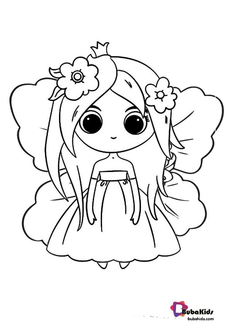 Cute Little Princess With Fairy Coloring Page Bubakids BubaKids com