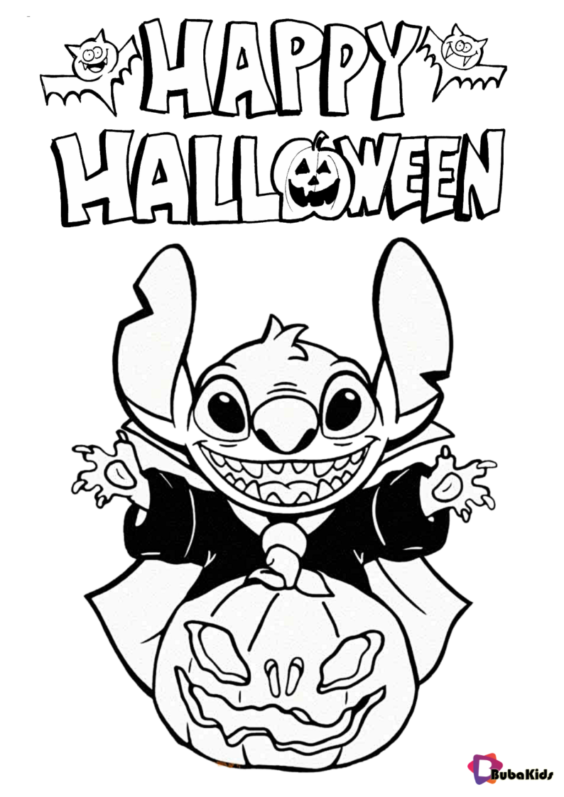 Disney Stitch happy halloween coloring pages BubaKids com