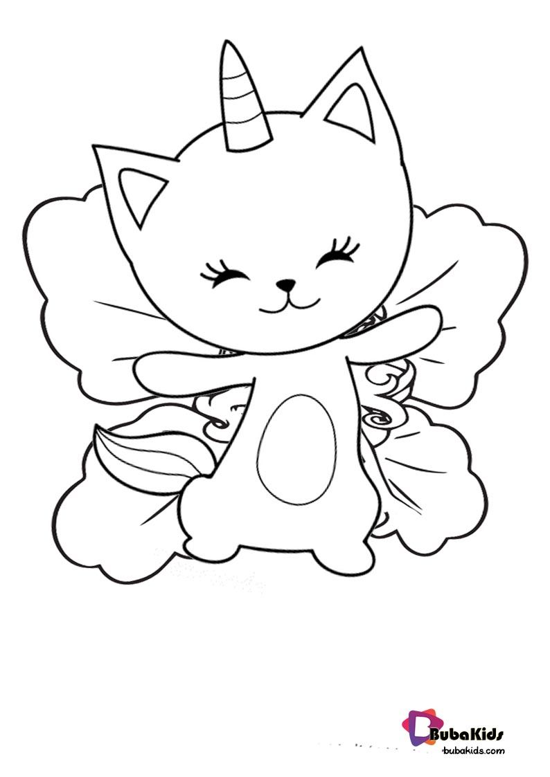 Fantasy KittyCorn Cat Flying Coloring Page For Kids BubaKids com