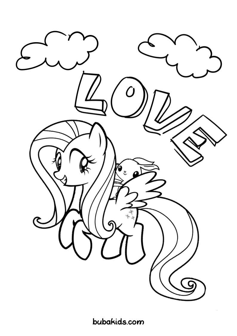 Fluttershy Love Doodle Coloring Page For Kids