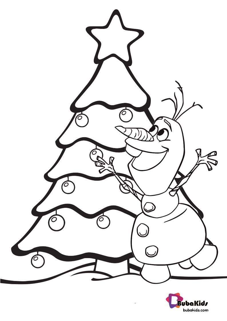 Olaf and Christmas Tree Coloring Page For Kids BubaKids com