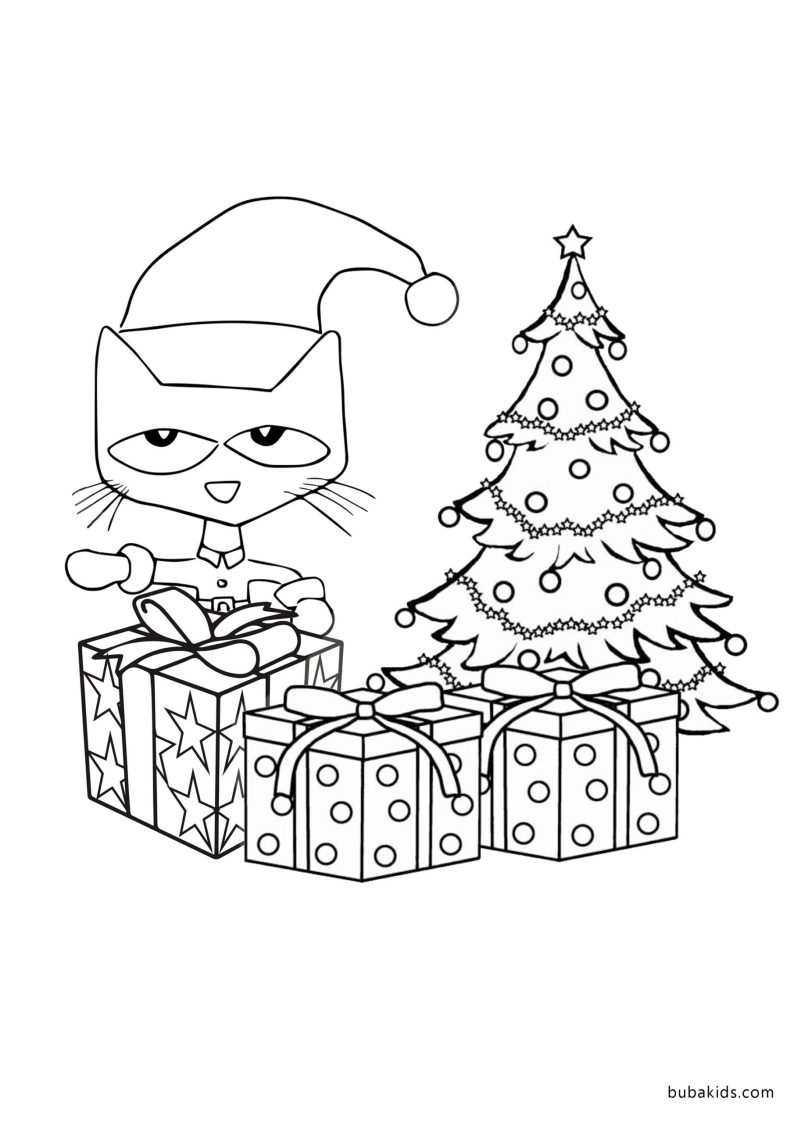 Pete the cat christmas gift coloring page BubaKids com
