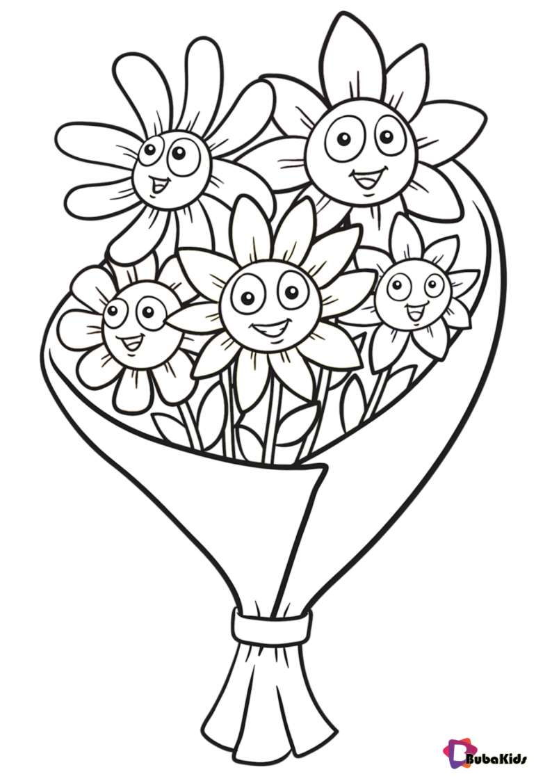 Smiling flowers easy coloring pages for preschoolers BubaKids com