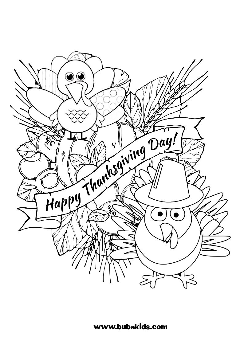 Bubakids Happy Thanksgiving Day Coloring Page BubaKids com