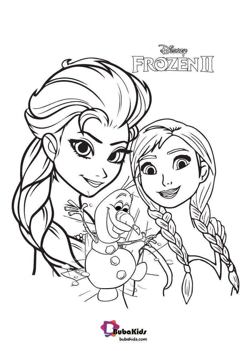 Frozen II Elsa Anna Olaf Cartoon Princess Coloring Page From Bubakids BubaKids com