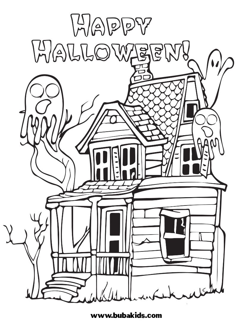 Haunted House Happy Halloween Coloring Page For Kids BubaKids com
