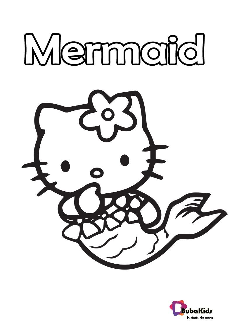 Kawaii Mermaid Hello Kitty Coloring Page For Kids BubaKids com