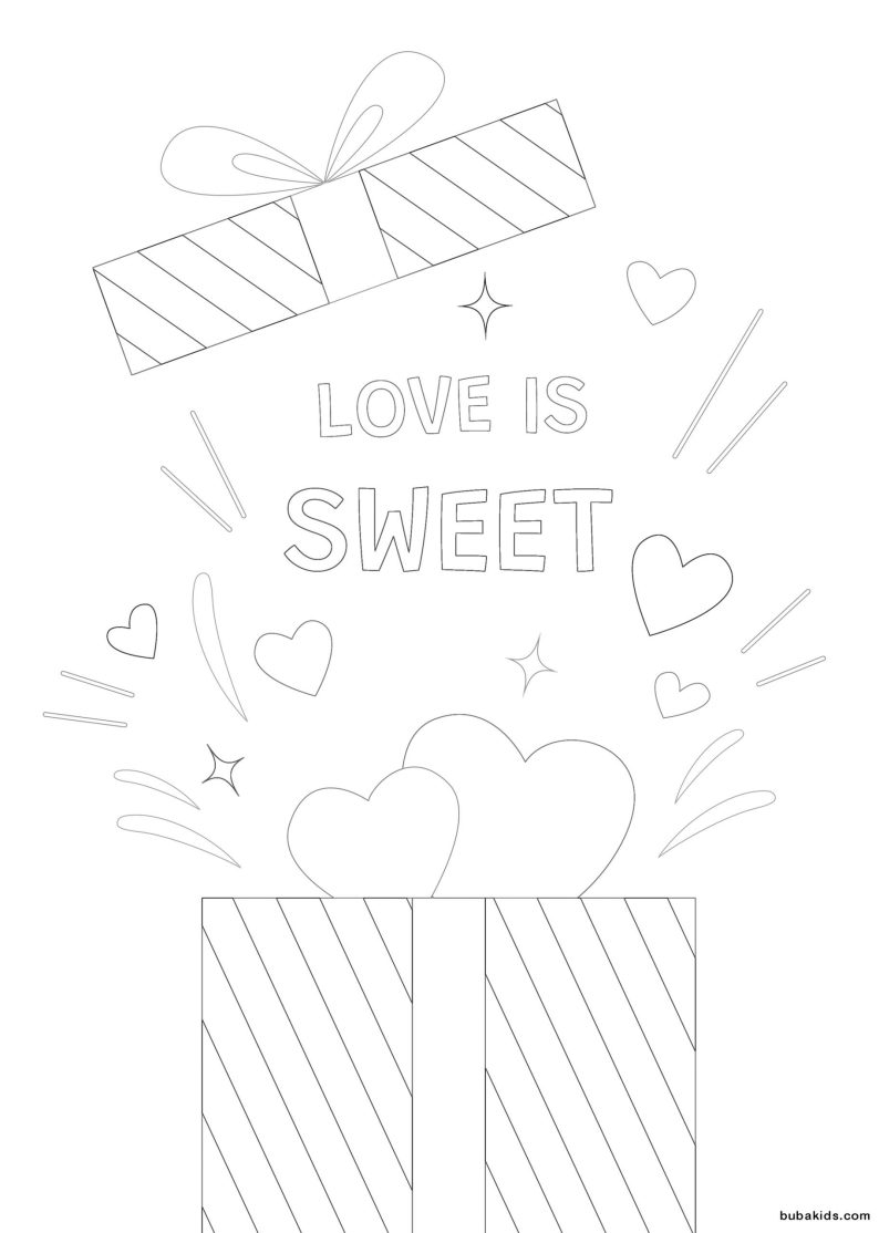 Love is Sweet Happy Valentines Day Card Idea coloring page BubaKids com 1