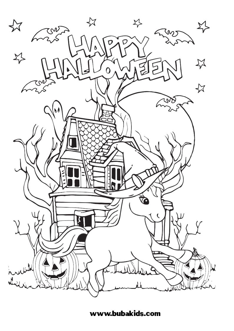 October Halloween Unicorn Coloring Page For Kids BubaKids com