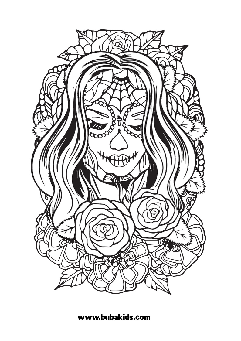 Free Printable Female Sugar Skull Coloring Page