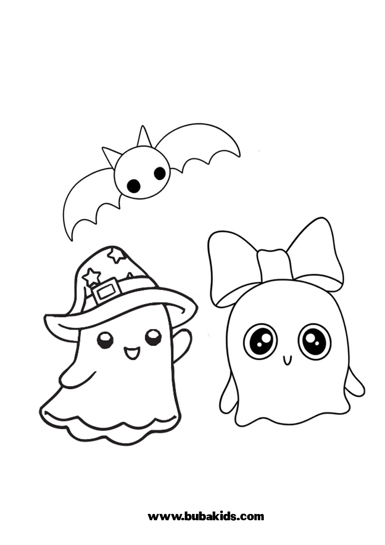 Super Cute and Kawaii Halloween Coloring Page