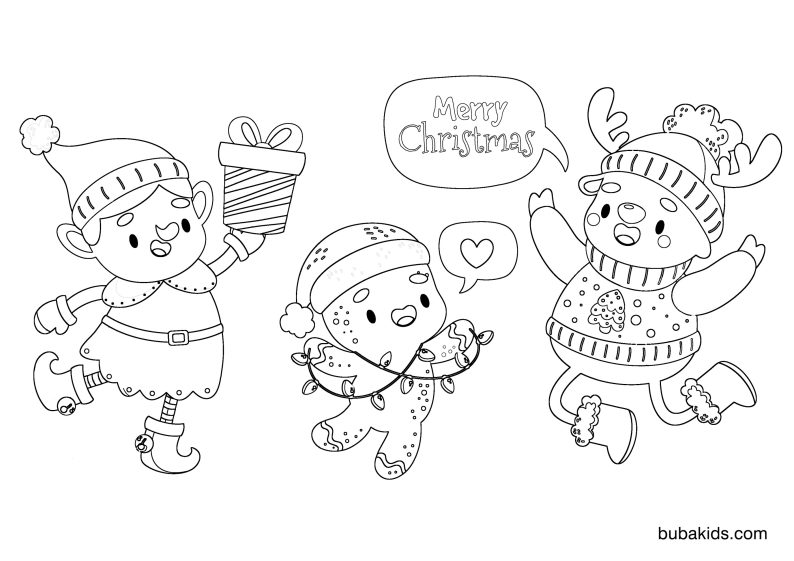 christmas characters elf gingerbread man and reindeer