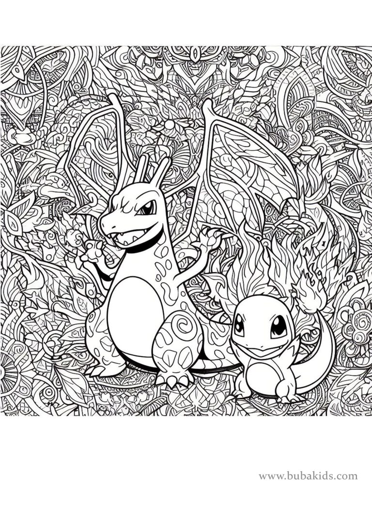 Free and printable Pokemon Charmander and Charizard coloring page