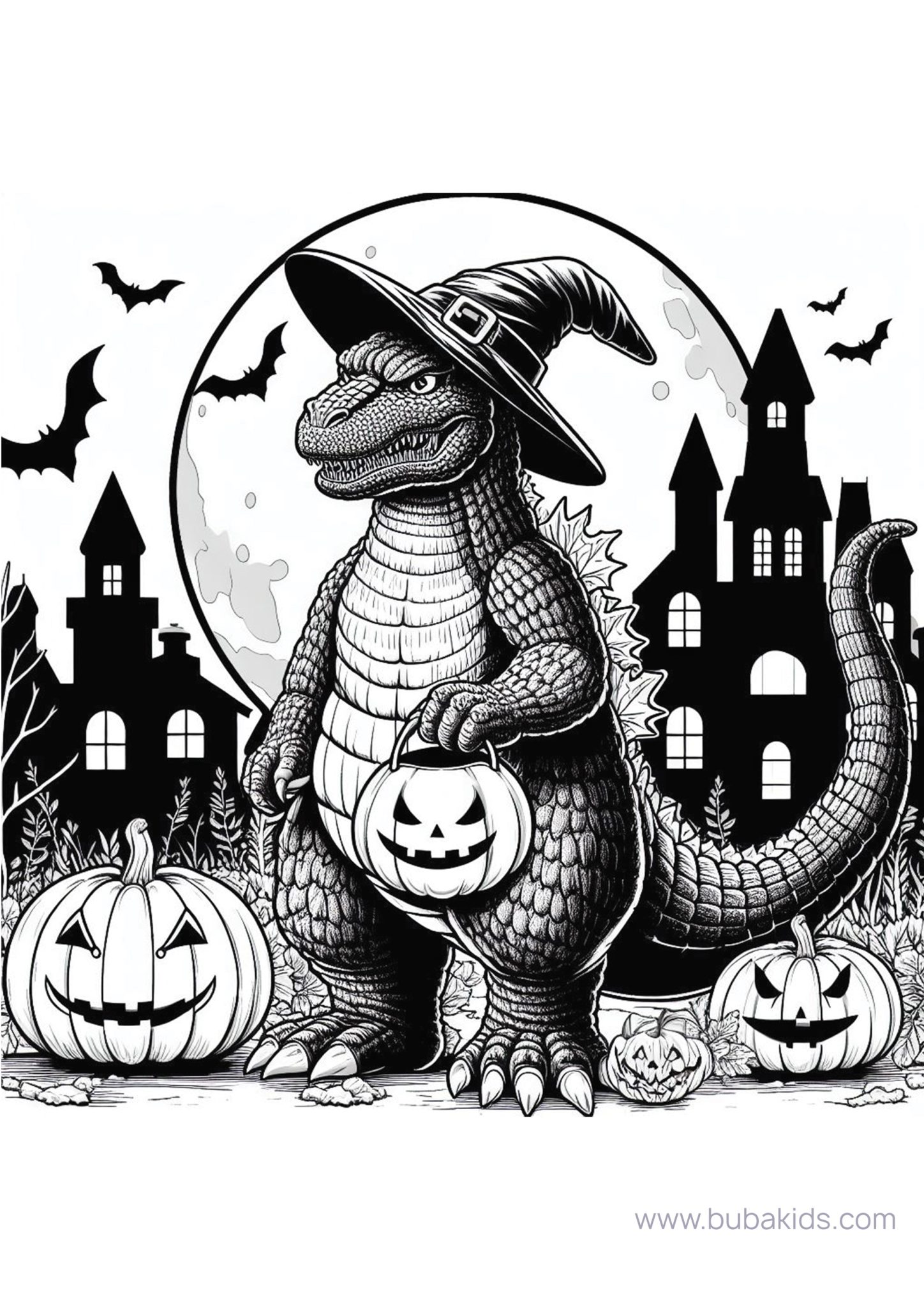 Halloween Godzilla coloring page | BubaKids.com