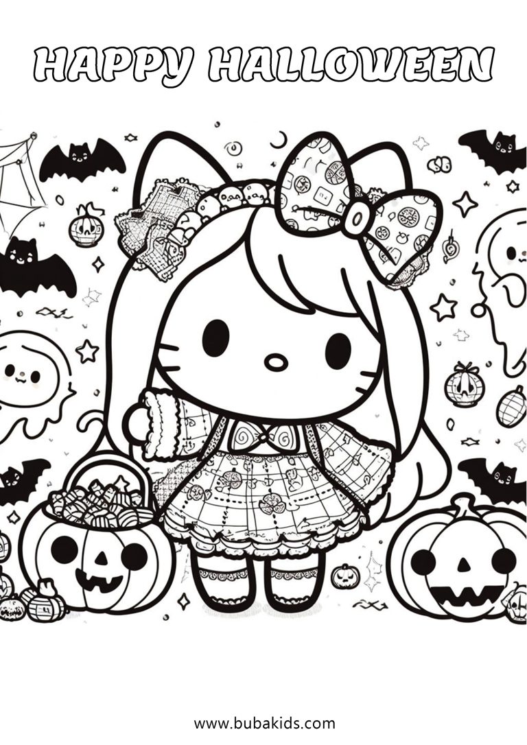 hello kitty halloween coloring page | BubaKids.com