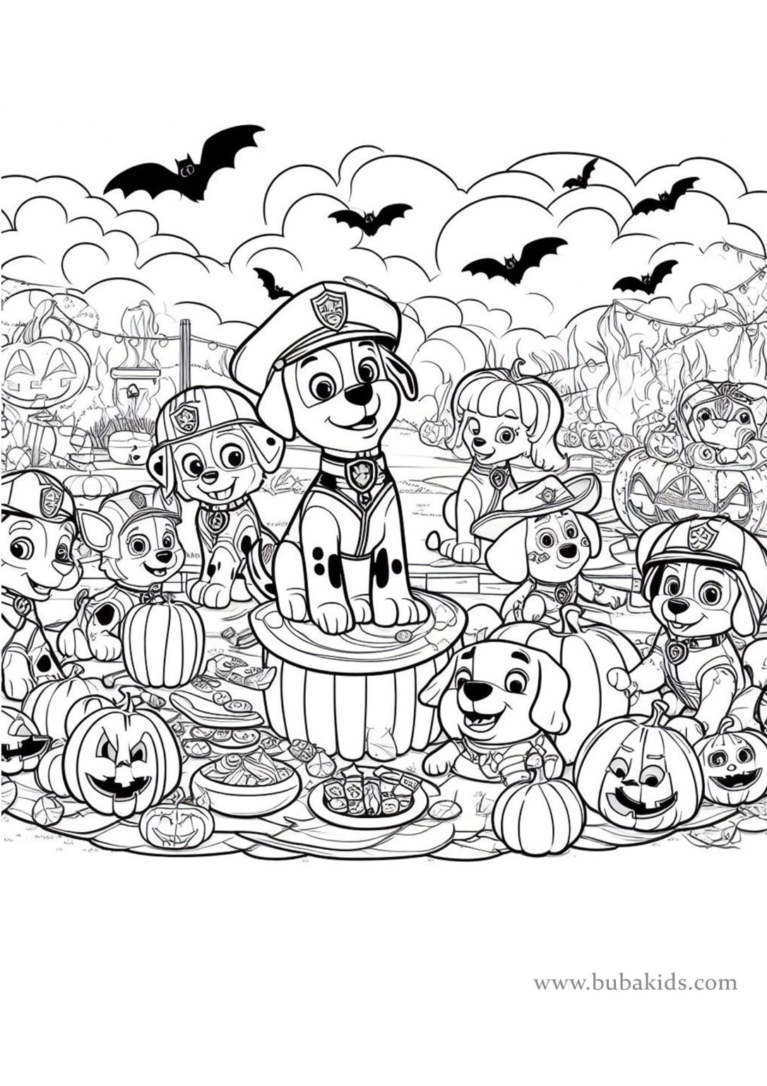 Paw patrol halloween coloring page