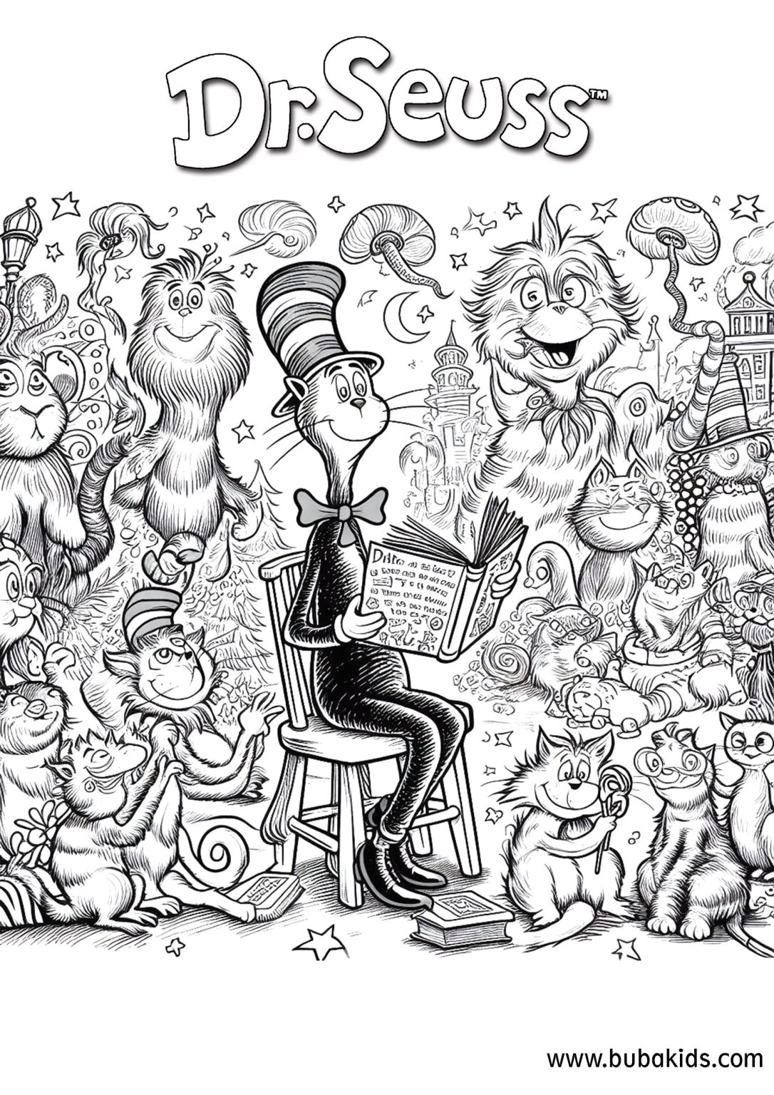 dr seuss book characters coloring page