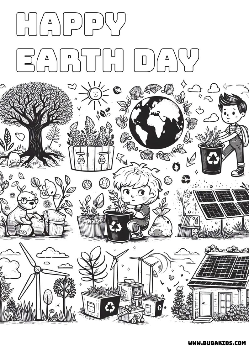 happy earth day coloring page bubakids | BubaKids.com